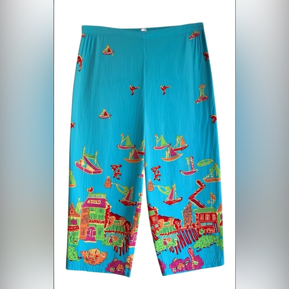 Phool Cotton Nautical Print Capri Pants Womenโs XL Elastic Waist Culottes